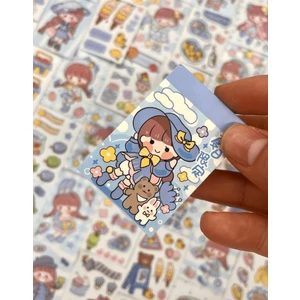 Kağıt Gemi Dükkan Sevimli Kız Mavi Şapkalı 50 Yaprak Mini Defter Sticker / Çıkartma / Bullet Journal / Defter Süsleme