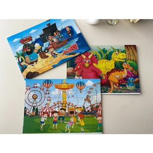 Yıldız Puzzle 3 Adet 42 Parça Orta Boy Çocuk Egitici Arkası Boyamalı Yapboz