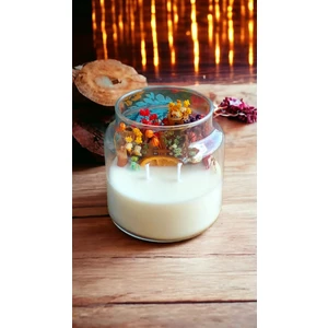 Nefha Candle Kokulu Çiçek Dekorlu Fanus Doğal Soya Wax Mum ( Koku Seçenekleri Açıklama Kısmında )