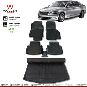 Skoda Superb Paspas Bagaj Havuzu Set 2015 2023 Arası 3D Wöller Ultraflex Set