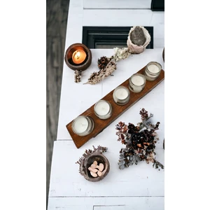 Nefha Candle Masif  Ahşap Özel Tasarım Dekoratif Beşli Mumluk ve Kokulu Soya Wax Mum (Koku Seçenekleri Açıklamada)