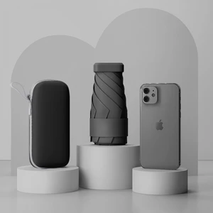 Çanta Için Mini Şemsiye-Küçük Kompakt Uv Şemsiye Koruma Güneş-Cep Hafif Şemsiye---Düz-Obsidyen Siyah (Yurt Dışından)