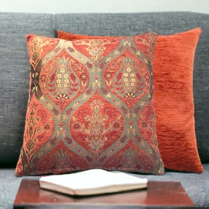 Pillows Store Lale Desenli Kiremit Kırlent Kılıfı   45 x 45 Cm  -2 Adet