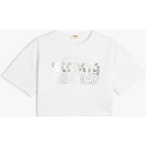 Crop Oversize Tişört Slogan Baskılı Kısa Kollu Bisiklet Yaka Pamuklu