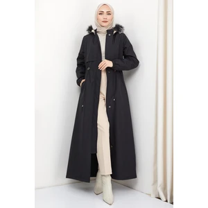 Hafsa Mina Içi Kürklü Tam Boy Bondit Mont Siyah HM2331