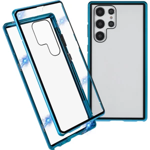 Seashell Digital Samsung Galaxy S22 Ultra 5g 360 Derece Iyi Korunmuş Metal Tampon+Çift Taraflı Temperli Cam Anti-Çizelge Manyetik Telefon Kapak Mavisi (Yurt Dışından)