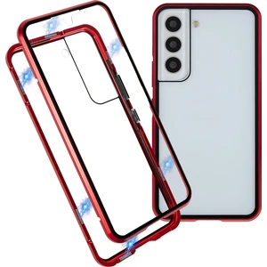 Seashell Digital Samsung Galaxy S22 Için 5g 360 Derece Tam Koruma Telefon Kılıfı Metal Tampon+Çift Taraflı Temperli Cam Anti-Güz Anti Kabuğu Manyetik Kapatma Kırmızısı (Yurt Dışından)