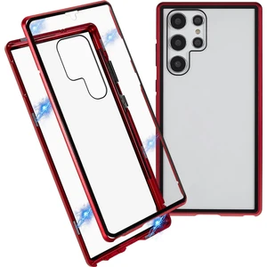 Seashell Digital Samsung Galaxy S22 Ultra 5g 360 Derece Iyi Korunmuş Metal Tampon+Çift Taraflı Temperli Cam Anti-Çizelge Manyetik Telefon Kapak-Kırmızı (Yurt Dışından)