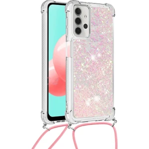 Glitter Pulins Quicksand Tasarım Tpu Telefon Kabuk Kılıfı Samsung Galaxy A32 5G/M32 5g-Pınk Için Ayarlanabilir Omuz Kayışı (Yurt Dışından)