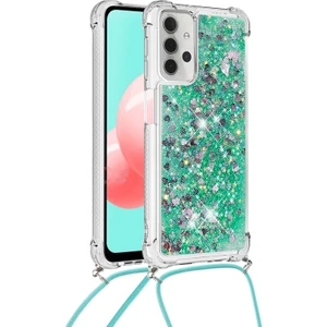 Seashell Digital Glitter Pulins Quicksand Tasarım Tpu Telefon Kabuğu Kılıfı Samsung Galaxy A32 5G/M32 5g-Green Için Ayarlanabilir Omuz Askısı ile (Yurt Dışından)