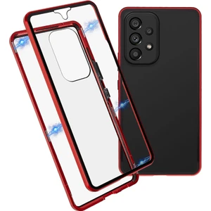 Seashell Digital Samsung Galaxy A53 5g Anti-Fall Metal Tamponu+Çift Sandalı Temperli Cam Kabuk 360 Derece Her Şey Dereceli Koruma Manyetik Telefon Kapak-Kırmızı (Yurt Dışından)