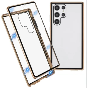 Seashell Digital Samsung Galaxy S22 Ultra 5g 360 Derece Iyi Korunmuş Metal Tampon+Çift Taraflı Temperli Cam Anti-Çizelge Manyetik Telefon Kapağı-Altın (Yurt Dışından)