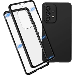 Samsung Galaxy A53 5g Anti-Fall Metal Tampon+Çift Sandalı Temperli Cam Kabuk 360 Derece Her Şey Dekla Koruma Manyetik Telefon Kapak Black (Yurt Dışından)