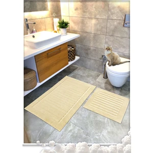 Cotton Crafty %100 Pamuk Dokuma Banyo Paspas Seti, Banyo Halısı Şeritli 60X100 - 60X50
