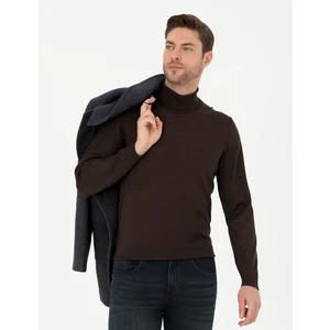 Pierre Cardin Erkek Kahverengi Slim Fit Balıkçı Yaka Yün Karışımlı Basic Triko Kazak 50270052-VR029