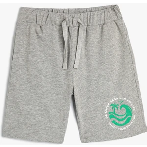 Pamuklu Şort Baskılı Cepli Beli Lastikli Bağlamalı