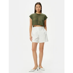 Crop Tişört Kısa Kollu Slim Fit Bisiklet Yaka