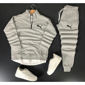 Bs Jeans Unisex Puma Baskılı Yarım Fermuarlı Sweatshirt-Eşofman Altı Set Kombin