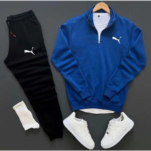 Bs Jeans Unisex Puma Baskılı Yarım Fermuarlı Sweatshirt-Eşofman Altı Set Kombin