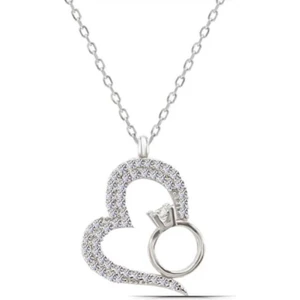 Power Es Tek Taş Yüzüklü Taşlı Çelik Kalp Kolye