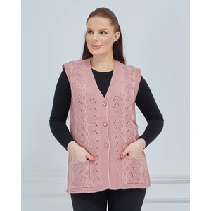 Fresh Moda Kadın V Yaka Zincir Örgü Cepli Yün Anne Triko Yelek