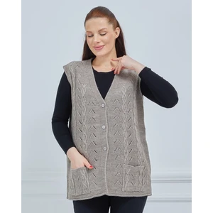 Fresh Moda Kadın V Yaka Zincir Örgü Cepli Yün Anne Triko Yelek