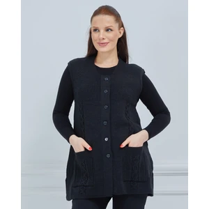 Fresh Moda Kadın Yuvarlak Yaka Triko Cepli Düğmeli Kışlık Yün Yelek