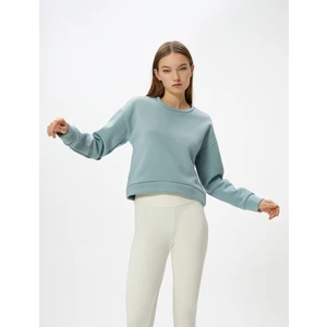 Basic Spor Crop Sweatshirt Rahat Kalıp Pamuklu Bisiklet Yaka Uzun Kollu