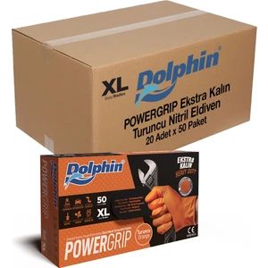 PowerGrip Ekstra Kalın Turuncu Nitril Eldiven Elmas Dokulu XL 50 Adet x 20 Paket - Koli