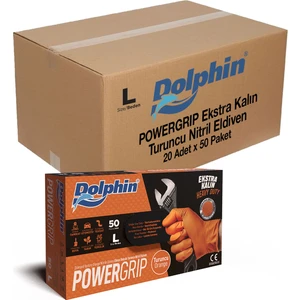 PowerGrip Ekstra Kalın Turuncu Nitril Eldiven Elmas Dokulu L 50 Adet x 20 Paket - Koli