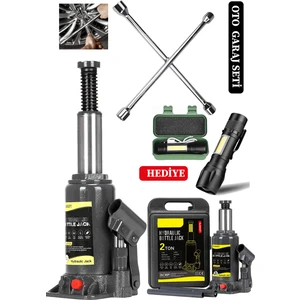 Staxx Power 2 Ton Kapasiteli Şişe Tip Araç Krikosu + 4'lü Bijon Set Full Oto Garaj Seti + El Feneri Hediyeli
