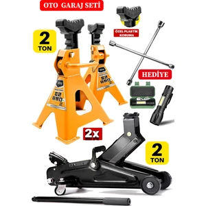 Staxx Power 2TON/2000KG Kapasite Tekerlekli Arabalı Kriko + 2ton X2ADET Sehpa Tip Kriko + Bijon Full Garaj Seti