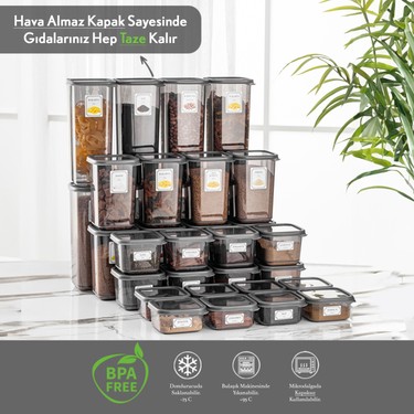 Meleni Home 32'li Etiketli Kapaklı Kare Erzak Saklama Kabı Fiyatı