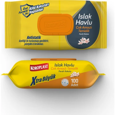 Koroplast 100'LÜ Çok Amaçlı Islak Temizlik Havlusu Ferah Kokulu (Extra Büyük Boy, Mop