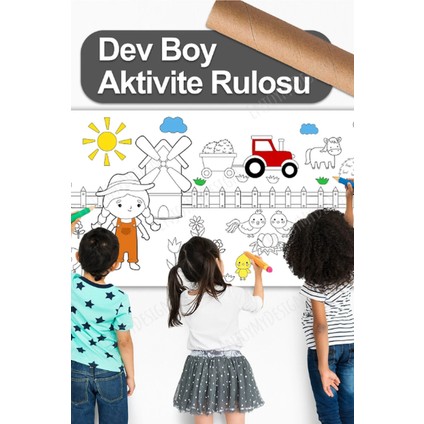 Çiftlik Yaşamı Temalı 2,5 Metre Dev Boyama Rulosu Çocuk Anaokulu ve Kreşler Için Aktivite