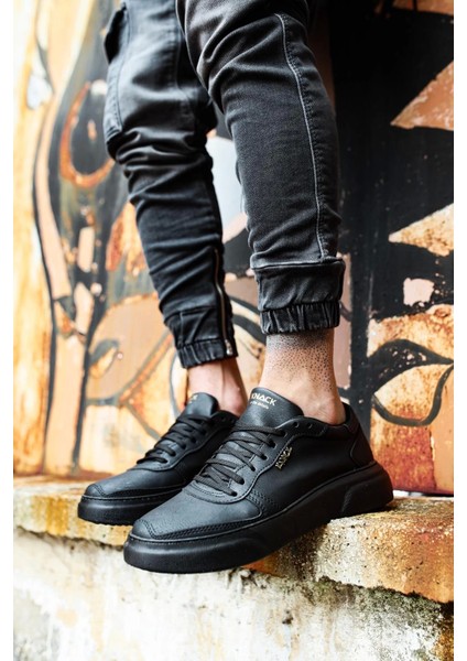 Bağcıklı Özel Tasarım Cilt Ortopedik Taban Siyah (Siyah ) Erkek Günlük Sneaker Ayakkabı