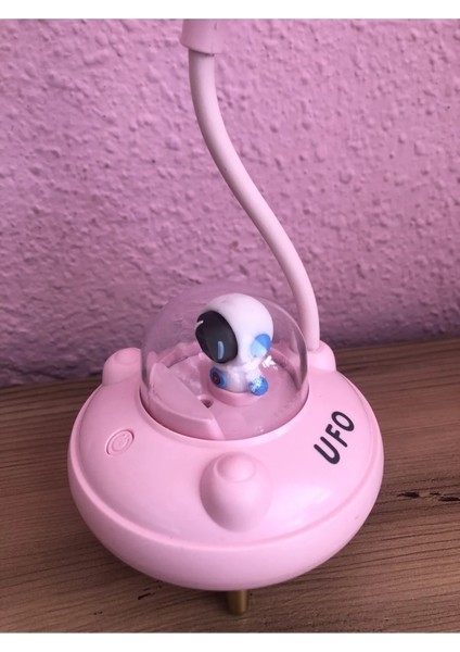 Özel Üretim Planet Ufo Gezegen USB Şarjlı Mini Gece Lambalı Masa Üstü Fan Vantilatör Pembe