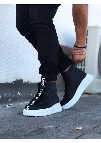 Bağcıklı Rahat Taban Sloganlı Siyah Casual Erkek Yarım Bilek Spor Bot