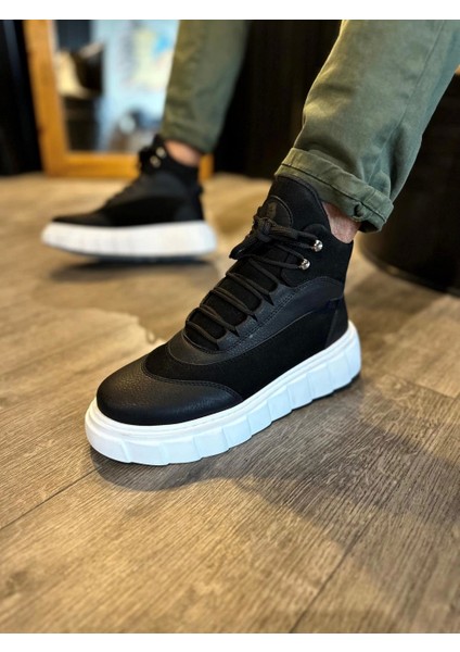 Bağcıklı Cilt Deri Tasarım Taban Siyah (Beyaz ) Erkek Günlük Sneaker Ayakkabı