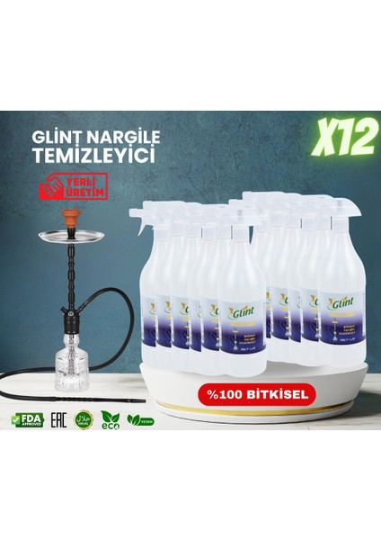 Hookah 12 x 1 Lt. %100 Bitkisel Cam Metal Nargile Lüle Marpuç Temizleyici Spreyi