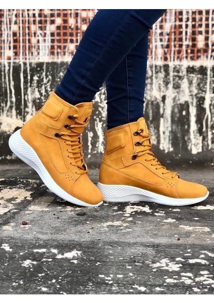 Bağcıklı Camel Sarı Kısa Boksör Unisex Spor Postal Bot