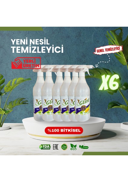 6 x 1 Lt %100 Bitkisel Çok Amaçlı Efsane Genel Temizleyici Tamamen Kokusuz