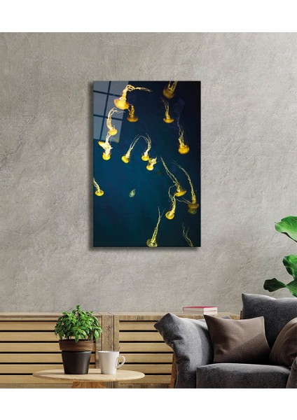 Sarı Denizanası Cam Tablo Yellow Jellyfish fiyatları