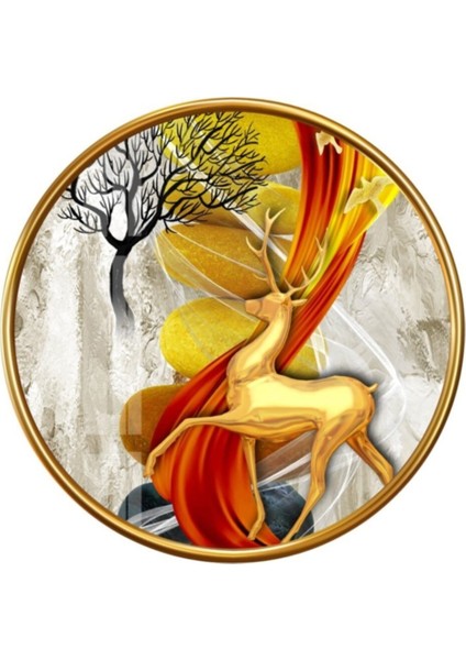 Gold Geyik Yuvarlak Cam Tablo fiyatları