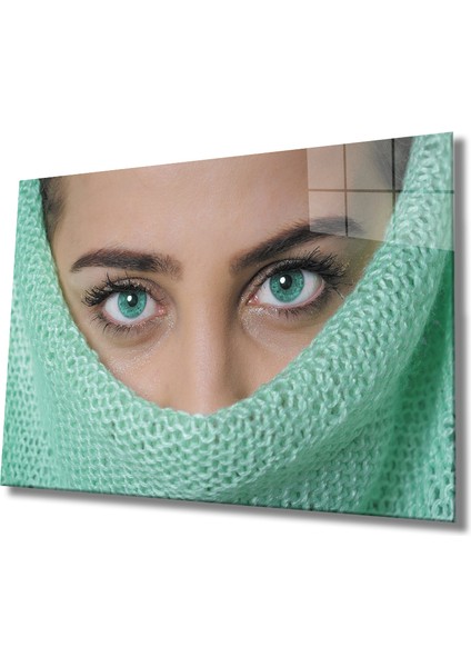 Kadınlar Turkuaz Göz Cam Tablo Women Turquoise Eye