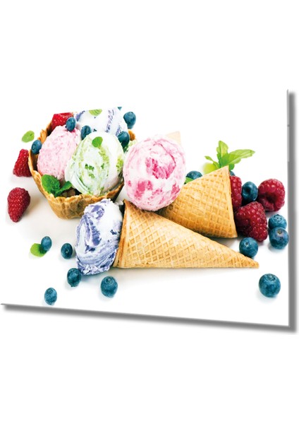 Meyveler Dondurma Cam Tablo Fruits Ice Cream Art