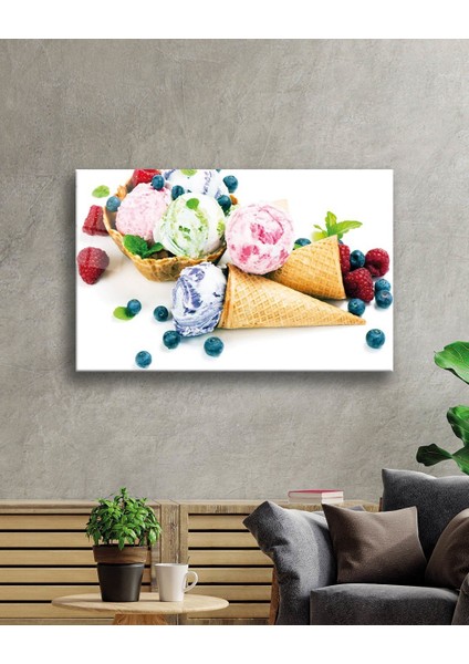 Meyveler Dondurma Cam Tablo Fruits Ice Cream Art