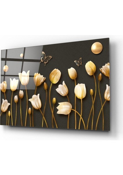 Gold Çiçekler Cam Tablo fiyatları