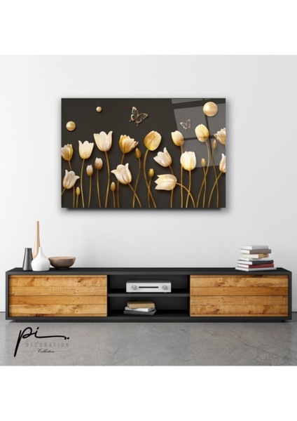 Gold Çiçekler Cam Tablo modelleri