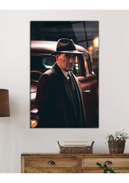 Yapay Zeka Atatürk Portresi Cam Tablo Ev ve Ofis Duvar Dekoru
